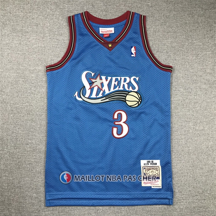 Maillot Enfant Philadelphia 76ers Allen Iverson NO 3 Mitchell & Ness 1999-00 Bleu